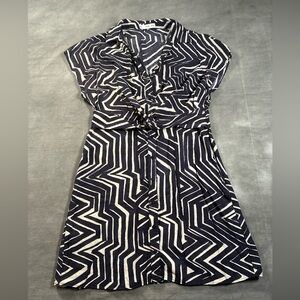 MNG Women’s 10 Stylish Black and White Geometric Button Up Dress